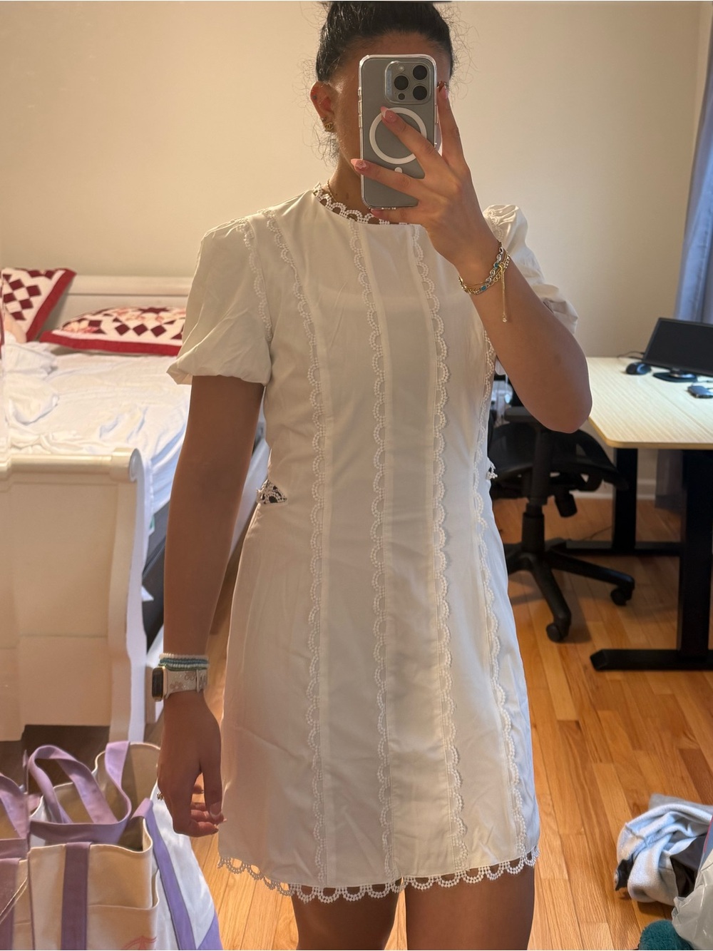 Classic White Lace-Trim Mini Dress